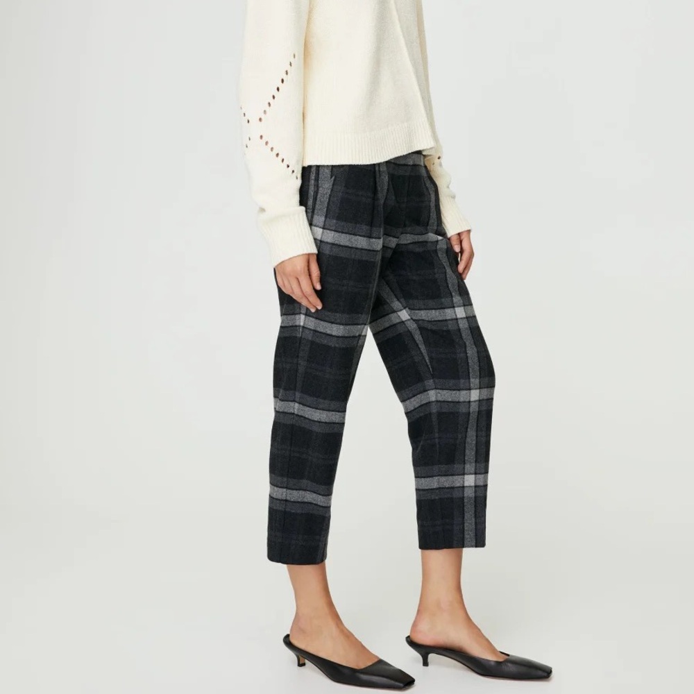 NWT Aritzia Wilfred Chambéry Flannel Check Pant in Charcoal/Black 0